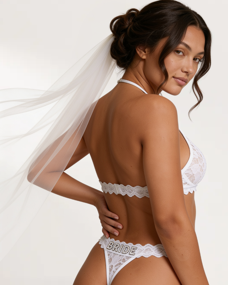 White personalized name wedding lingerie set – flawluxe bridal collection