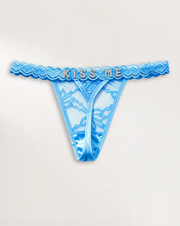 Custom name thong in Baby Blue with personalized rhinestone lettering – flawluxe
