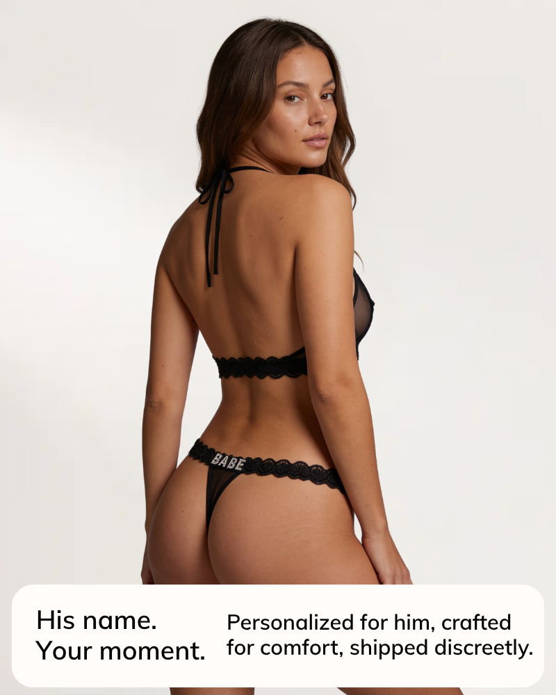 Custom name lingerie set with rhinestone lettering – flawluxe